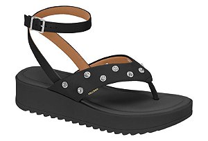 Sandalia Vizzano Flatform Com Tachas Fivela Tira Amarração Preto