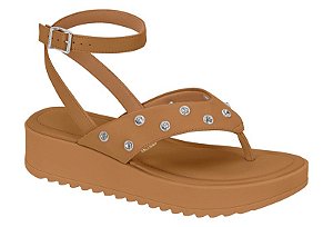 Sandalia Vizzano Flatform Com Tachas Fivela Tira Amarração Camel