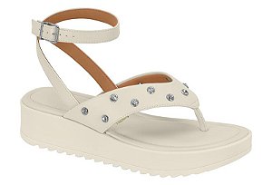 Sandalia Vizzano Flatform Com Tachas Fivela Tira Amarração Branco Off