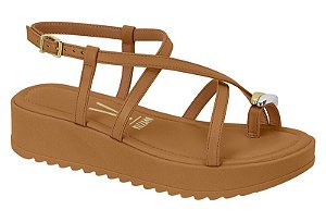 Papete Vizzano Flatform Com Tiras Fivela Detalhe Adornado Camel