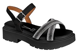 Papete Vizzano Tratorada Tira Com Fivela Strass Preto/Cristal