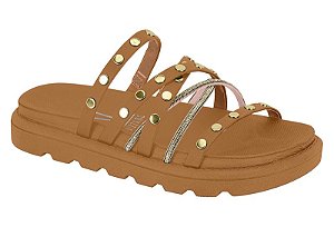 Papete Vizzano Tiras Com Tachas E Strass Calce Facil Camel