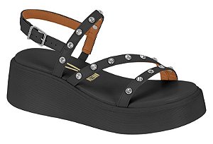 Sandalia Flat Vizzano Papete Fivela Tiras Com Tachas  Preto
