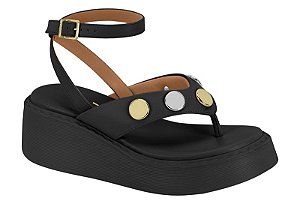 Papete Sandalia Vizzano Flat Tira Com Tachas Amarração Preto