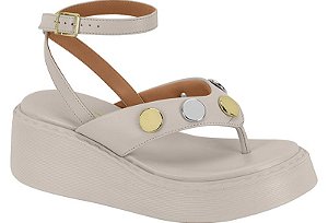 Papete Sandalia Vizzano Flat Tira Com Tachas Amarração Cinza