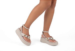 Papete Sandalia Vizzano Flat Tira Com Tachas Amarração Cinza