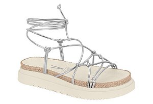 Papete Vizzano Sandalia Tira Amarração Metalizada Prata