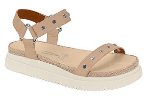 Sandalia Papete Vizzano Com Cristais Velcro Tratorada Bege