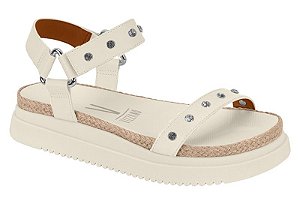 Sandalia Papete Vizzano Com Cristais Velcro Tratorada Branco Off