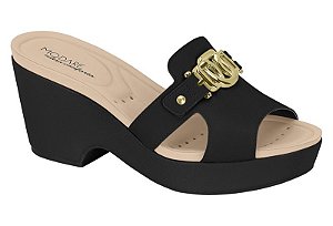 Tamanco Modare Meia Pata Conforto Detalhe Dourado Preto