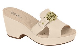 Tamanco Modare Meia Pata Conforto Detalhe Dourado Creme