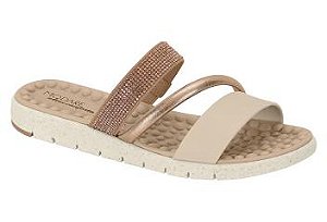 Tamanco Modade Conforto Flatform Calce Facil Tira Strass  Nude/Creme