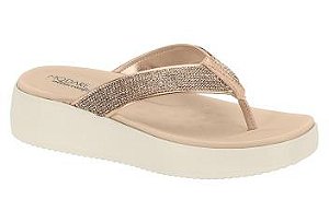 Tamanco Modare Tira Metalizada Com Strass Corforto Ouro Rosado