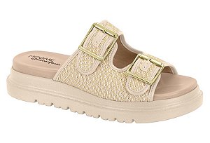 Tamanco Modare Flat Tira Com Fivela Calce Facil Tratorada Natural/Creme