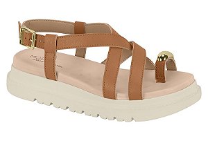 Sandalia Flat Modare Fivela Tiras Adorno Tratorada Camel