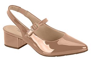 Sapato Modare Salto Bloco Verniz Bico Fino Com Fivela Nude