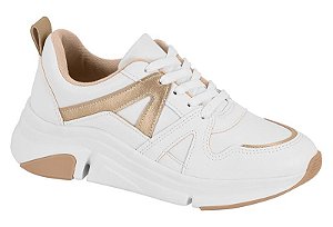 Tenis Modare Conforto Chunky Casual Metalizado Com Cadarço Solado Alto Branco/Dourado