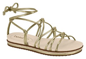 Sandalia Flat Beira Rio Com Tiras E Amarração Dourado