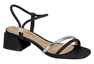 Sandalia Beira Rio Salto Bloco Calce Facil Com Tiras Metalizada Preto/Prata