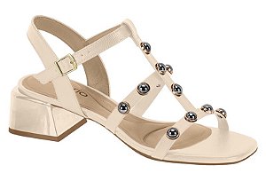 Sandalia Beira Rio Salto Bloco Com Tachas Creme