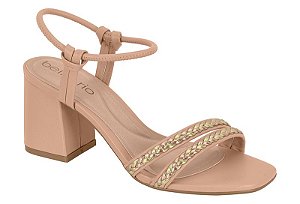 Sandalia Feminina Beira Rio Salto Bloco Com Pedraria Nude
