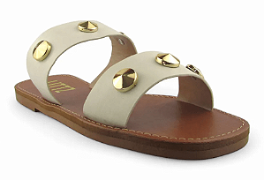 Rasteira Littz 2 Tiras Calce Facil Tachas Off White