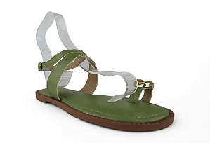 Sandalia Littz Rasteira Adornada Tira Com Fivela Exercito