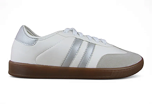 Tenis Littz Samba Com Cadarço Casual Urbano Branco/Prata