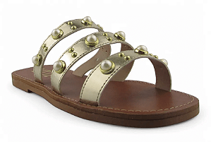 Rasteira Littz Calce Facil 3 Tiras Com Esfera Metalizada Ouro Light