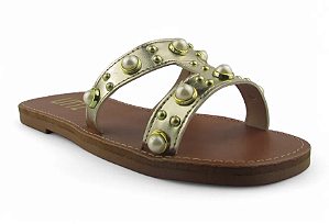 Rasteira Tira Vazada Com Esferas Littz Metalizada Ouro Light