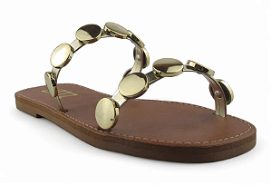 Rasteira Littz Calce Facil 2 Tiras Com Tachas Metalizada Ouro