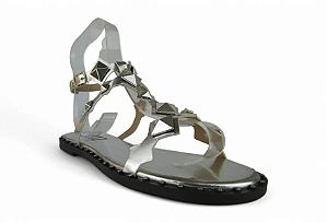 Sandalia Rasteira Littz Com Tiras Spike Metalizada Prata