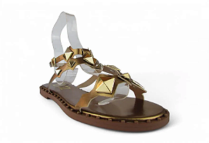 Sandalia Rasteira Littz Com Tiras Spike Metalizada Bronze Floter