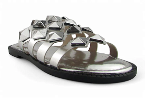 Rasteira Tiras Pirâmide Metalizada Littz Calce Fácil Prata