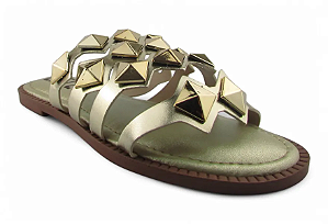 Rasteira Littz Tira Pirâmide Metalizada Calce Fácil Ouro