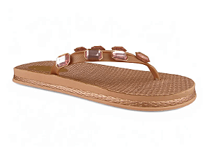 Chinelo Littz Metalizada Correia Com Pedraria Cobre