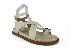 Sandalia Littz Rasteira Fivela 2 Tiras Com Adorno Off White