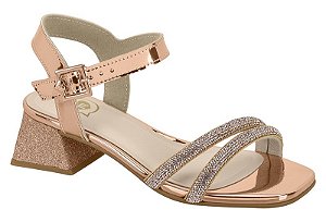 Tamanco Infantil Molekinha Com Fivela E Salto Grosso Ouro Rosa