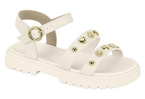 Tamanco Infantil Molekinha Confortavel Com Pedras Douradas Branco Off