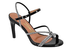Sandalia Vizzano Fivela Verniz Salto Alto Fino Tira Com Strass Preto