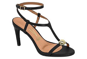 Sandalia Vizzano Salto Fino Tira Com Fivela Com Tacha Dourada Preto