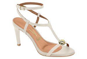 Sandalia Vizzano Salto Fino Tira Com Fivela Com Tacha Dourada Branco Off