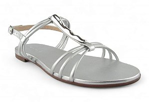 Sandalia Rasteira Maria Isabel Fivela Detalhe Metal Metalizada Prata