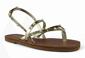 Rasteira Littz Fivela Metalizada Tira Com Tachas Ouro Light