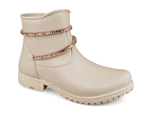 Bota Infantil Ziper Montaria Fuffy Tira Com Pedraria Branco Off