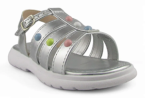 Sandalia Fuffy Infantil Metalizada Esferas Coloridas Prata