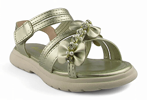Sandalia Infantil Fuffy Metalizada Com Laço Perola Ouro Light
