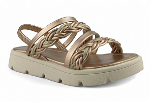 Sandalia Fuffy Tiras Trançadas Metalizada Calce Facil Cobre