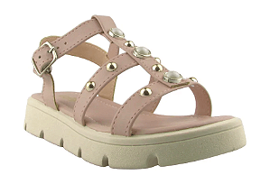 Sandalia Infantil Fuffy Com Tachas Douradas E Perolas Rosa
