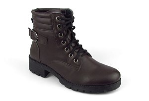 Bota Dona Lollita Com Ziper Detalhe De Fivela Tratorada Salto Cafe